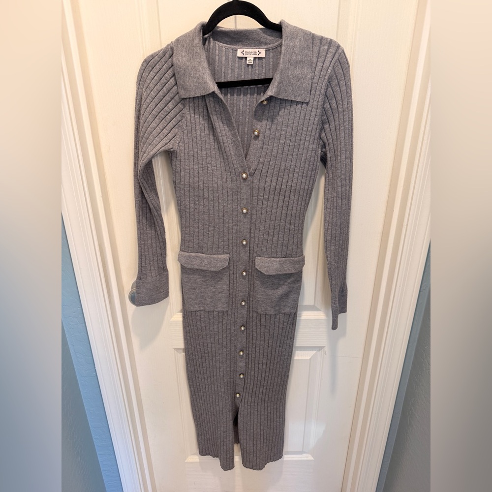 Nanette Lenore Button-Down Midi Knit Dress in Heather Gray